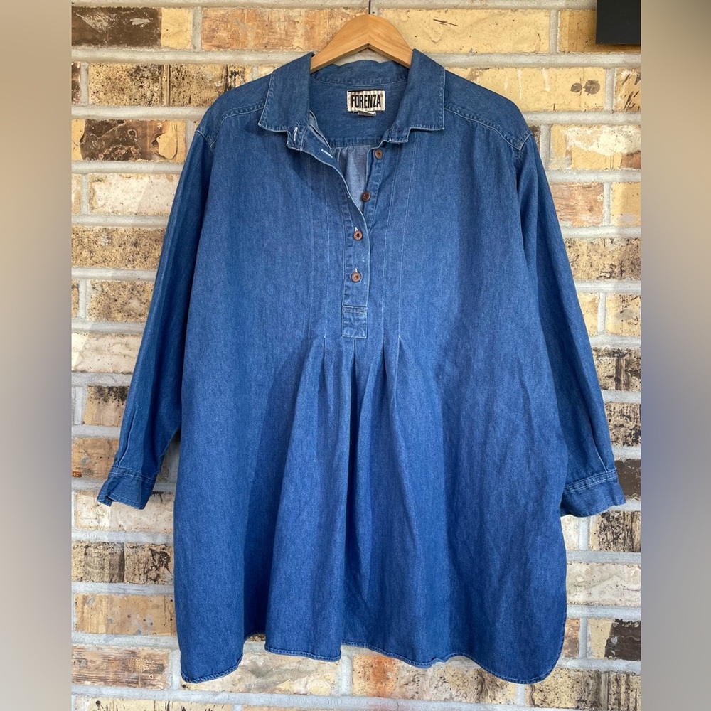 Forenza Vintage Half Button Denim Tunic Shirt 3XL